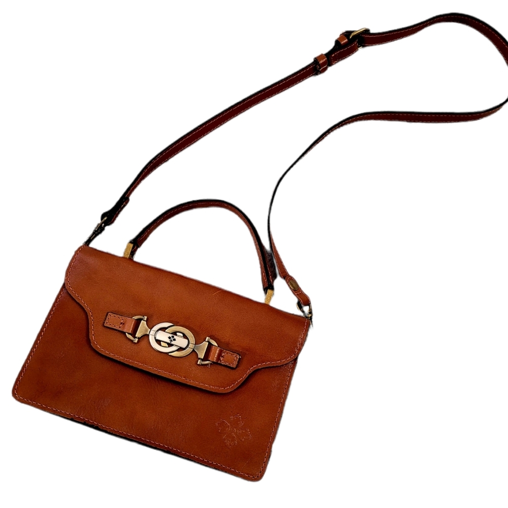 Patricia Nash Cognac Leather Top Handle Satchel Handbag With Crossbody Strap